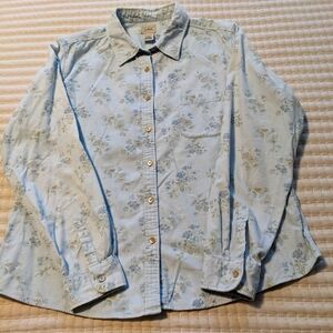 L.L. Bean Vintage Ditsy Floral Button Up Light Corduroy Collared Shirt. Large